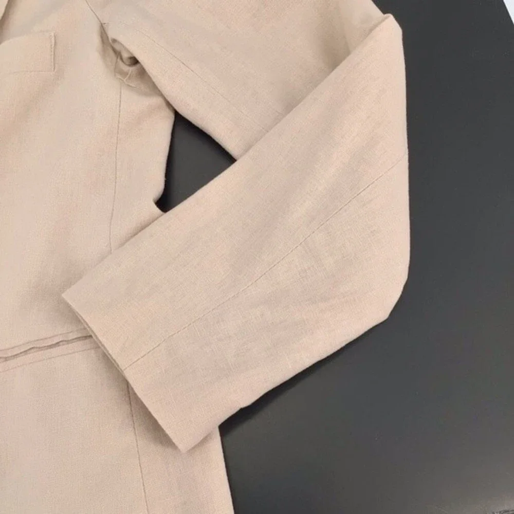 Dalia Linen Light Pink Shoulder Pad Faux Pockets Blazer Size Medium - Picture 12 of 13